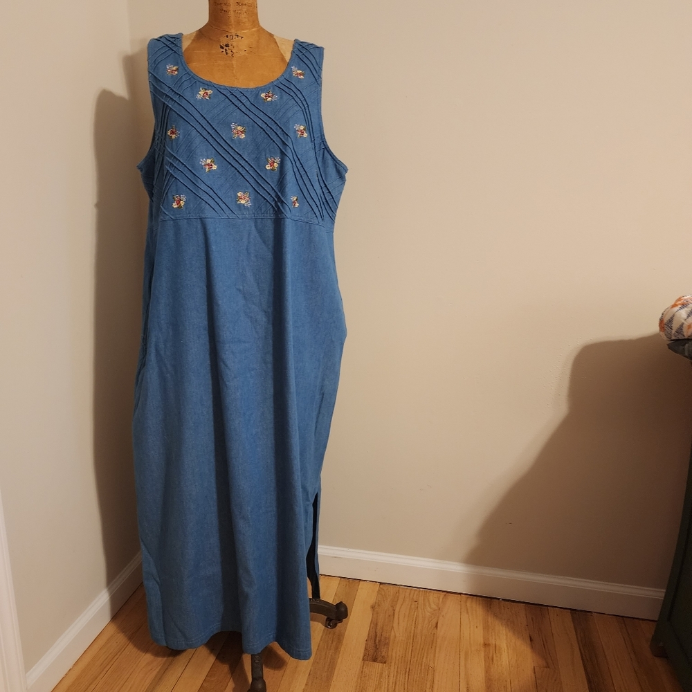 Denim Dress w/ embroidered flowers